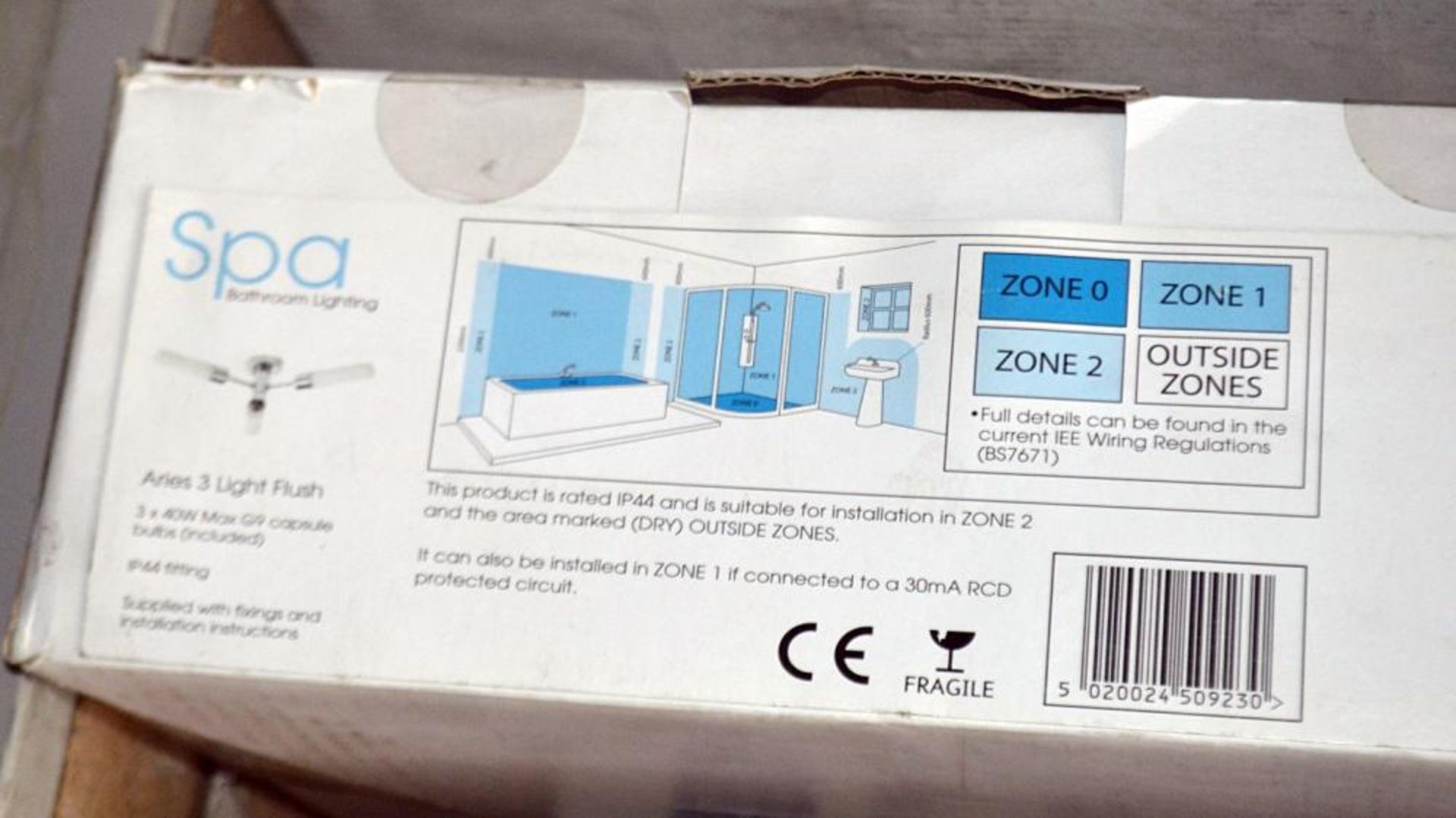 1 x SPA Aries 3-Light Flush Bathroom Light Fitting IP44 120W - New/Unused Boxed Stock - (12432) - Image 2 of 2