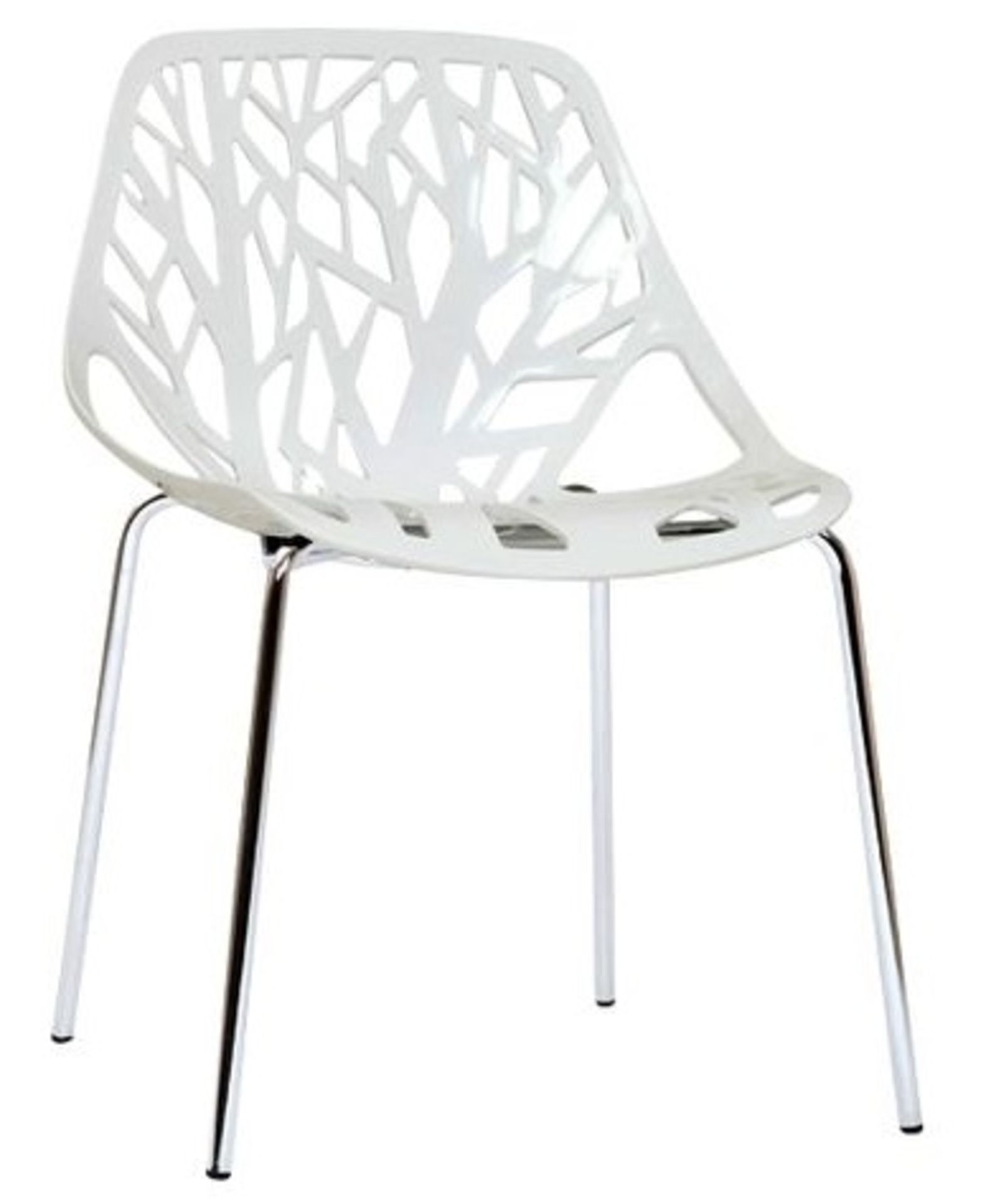 Set Of 4 x LILY Nature-Inspired Dining Chairs - Features A White Moulded Seat With Chrome Legs -