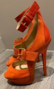 1 x Pair Of Genuine Jimmy Choo High Heel Shoes In Orange - Size: 36 - Preowned in Good Condition - R