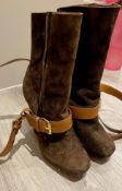 1 x Pair Of Genuine Christain Louboutin Boots In Brown And Tan - Size: 36 - Preowned in Worn Conditi