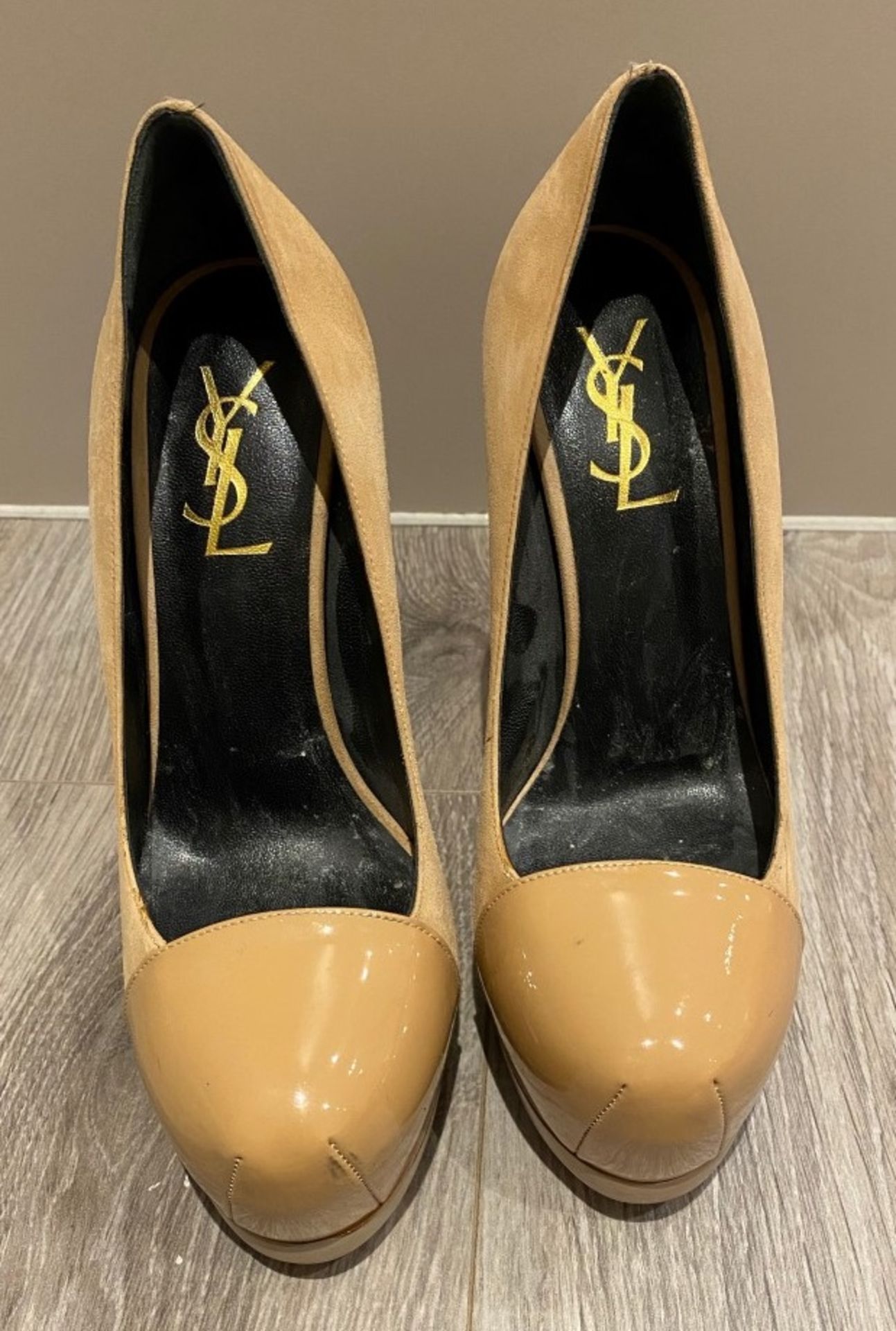 1 x Pair Of Genuine YSL High Heel Shoes In Light Beige - Size: 36 - Preowned in Very Good Condition - Image 4 of 4