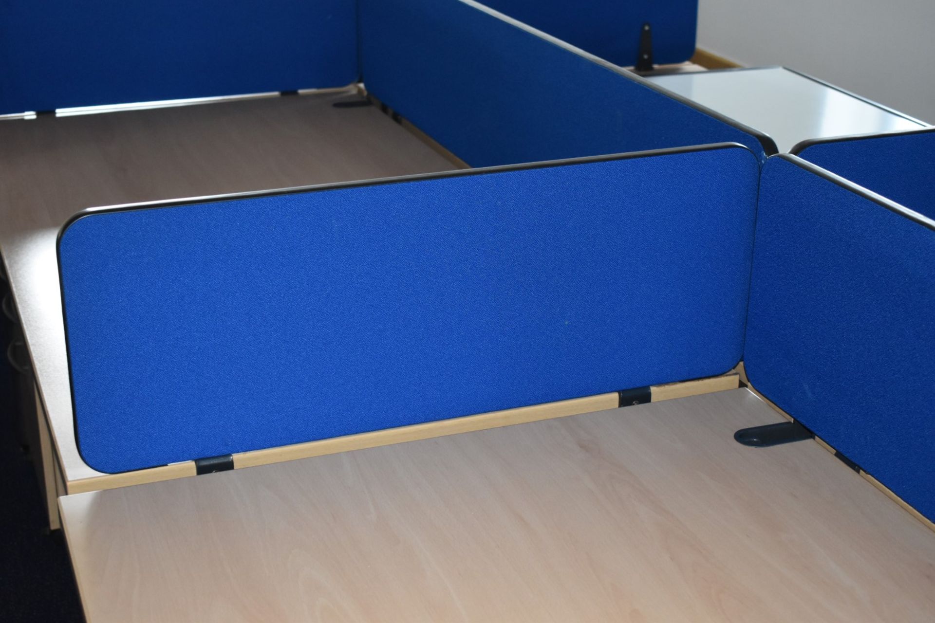 8 x Beech Office Desks With Drawer Pedestals and Privacy Partitions - H72 x W160 x D80 cms - Ref - Image 9 of 11