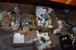 1 x Assorted Job Lot to Include 7 Boxes of Various Electrical Items, Cable, Tools and More