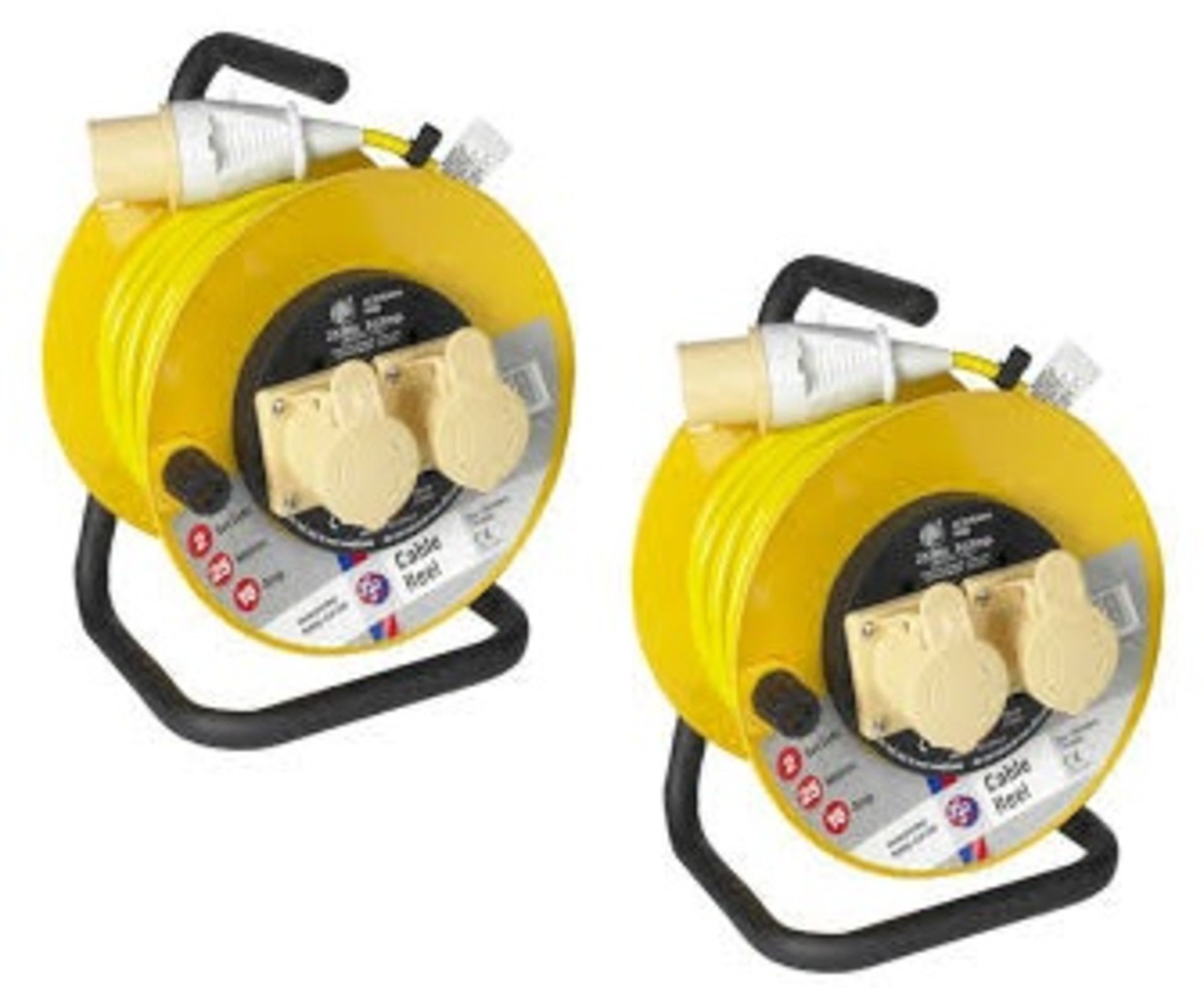 2 x Thorsman JoJo 110v Double Socket Extension Reels 25 Meter / 16 Amp Extension Brand New