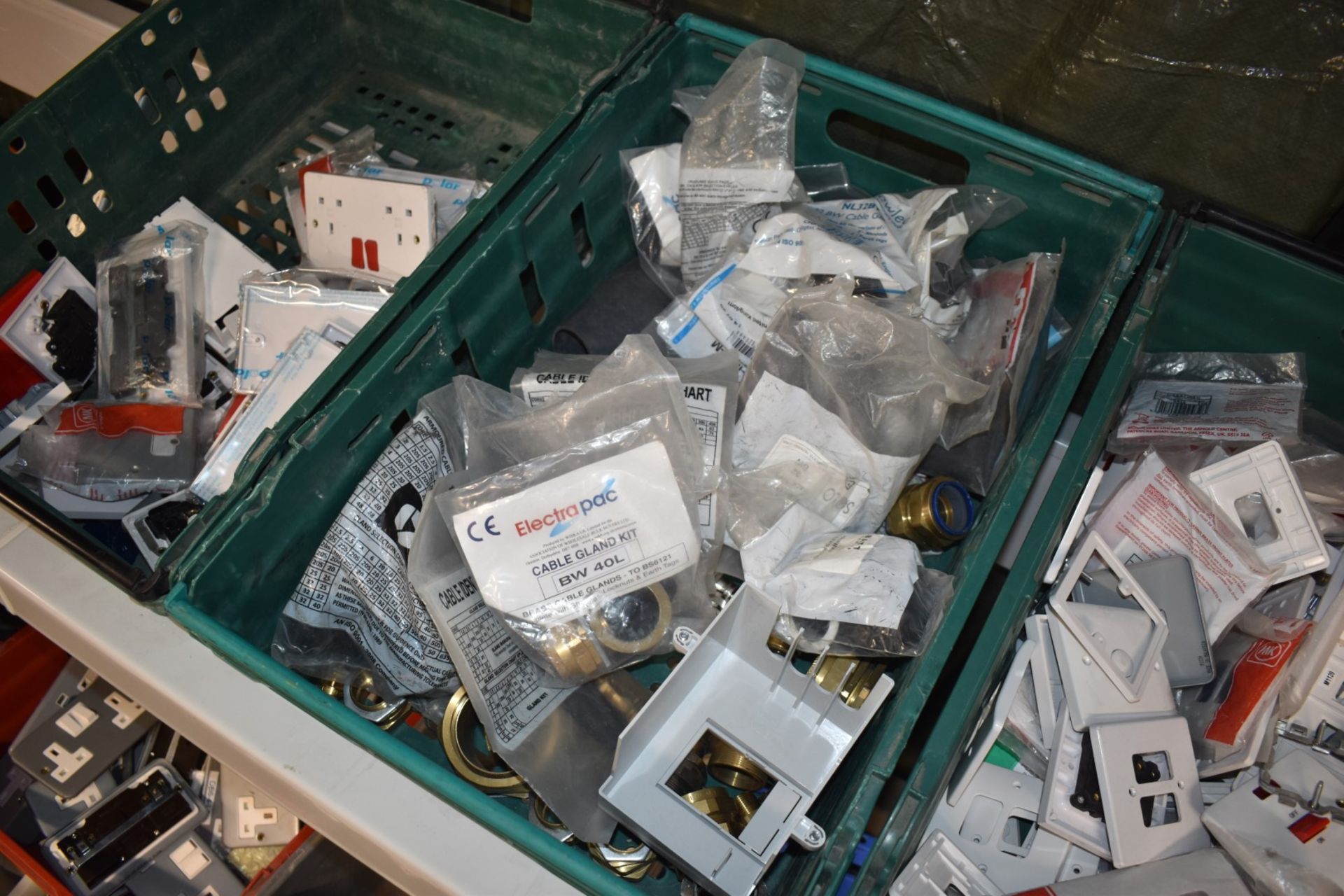 1 x Assorted Collection of Items in Seven Crates - Metal Plug Boxes, Gland Kits, Light Switches - Image 4 of 17