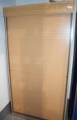 1 x Office Storage Cabinet In Beech With Grey Roller Shutter Door PME300