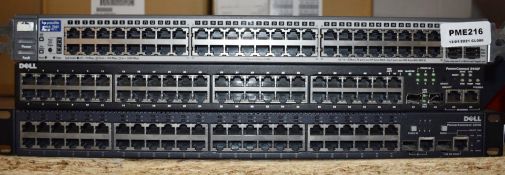 3 x Various Network Switches Includes Dell 3348, Dell 3448P and HP 2650 PME216