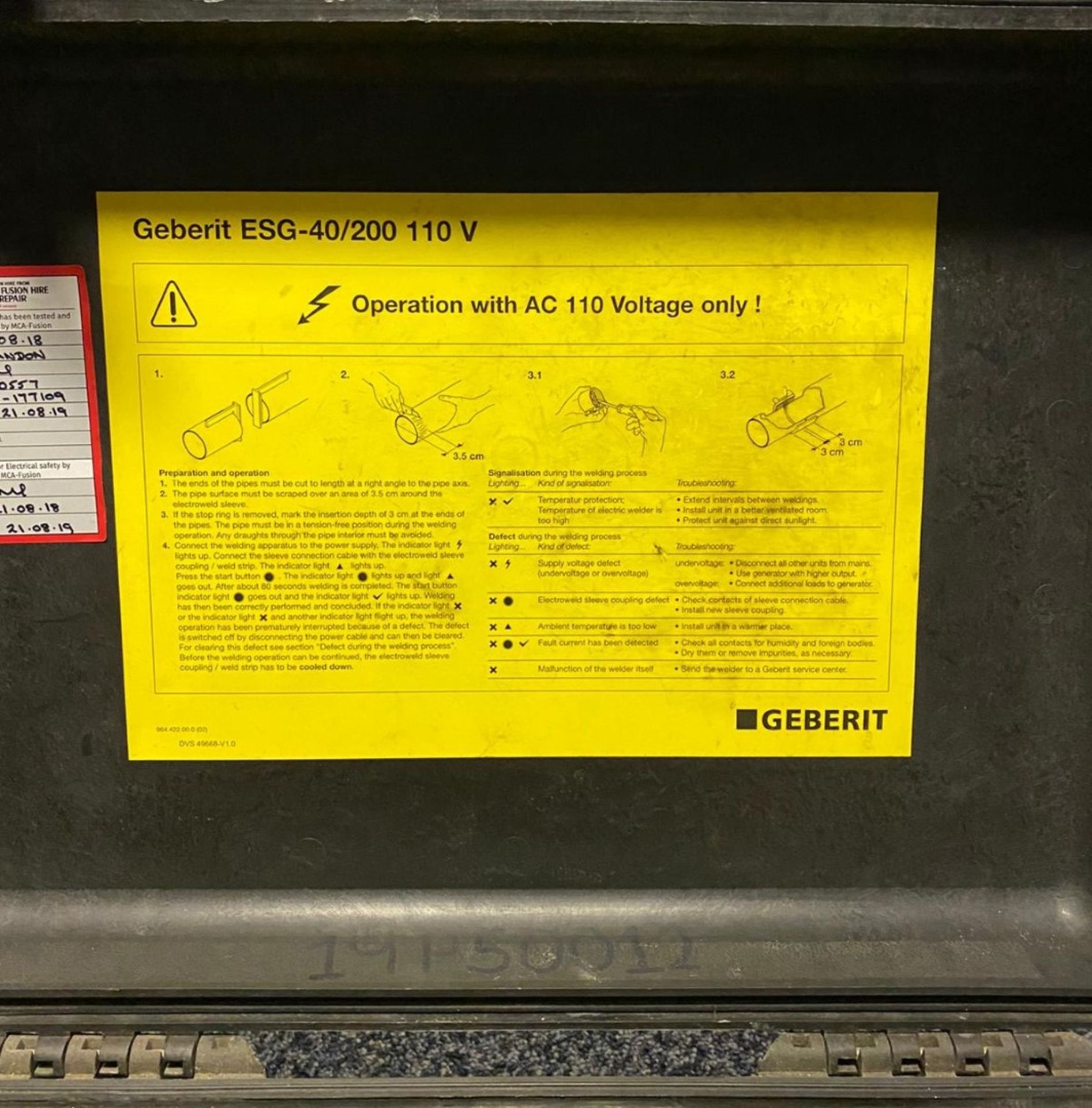 1 x Geberit Esg 40/200 110V Pipe Welding Kit - Used condition - CL011 - Location: Altrincham WA14 - Image 2 of 4