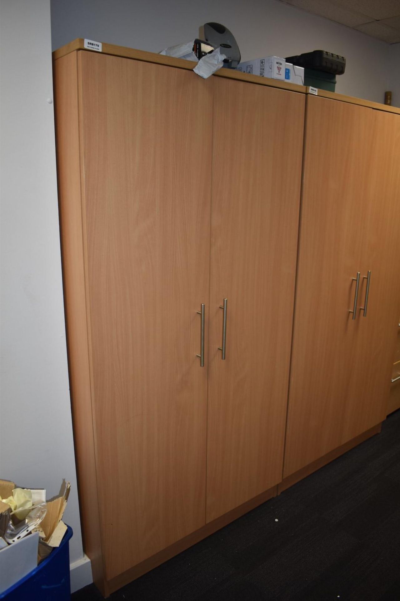 1 x Two Door Office Storage Cabinet in Beech Height 191 x Width 55 cms SRB179