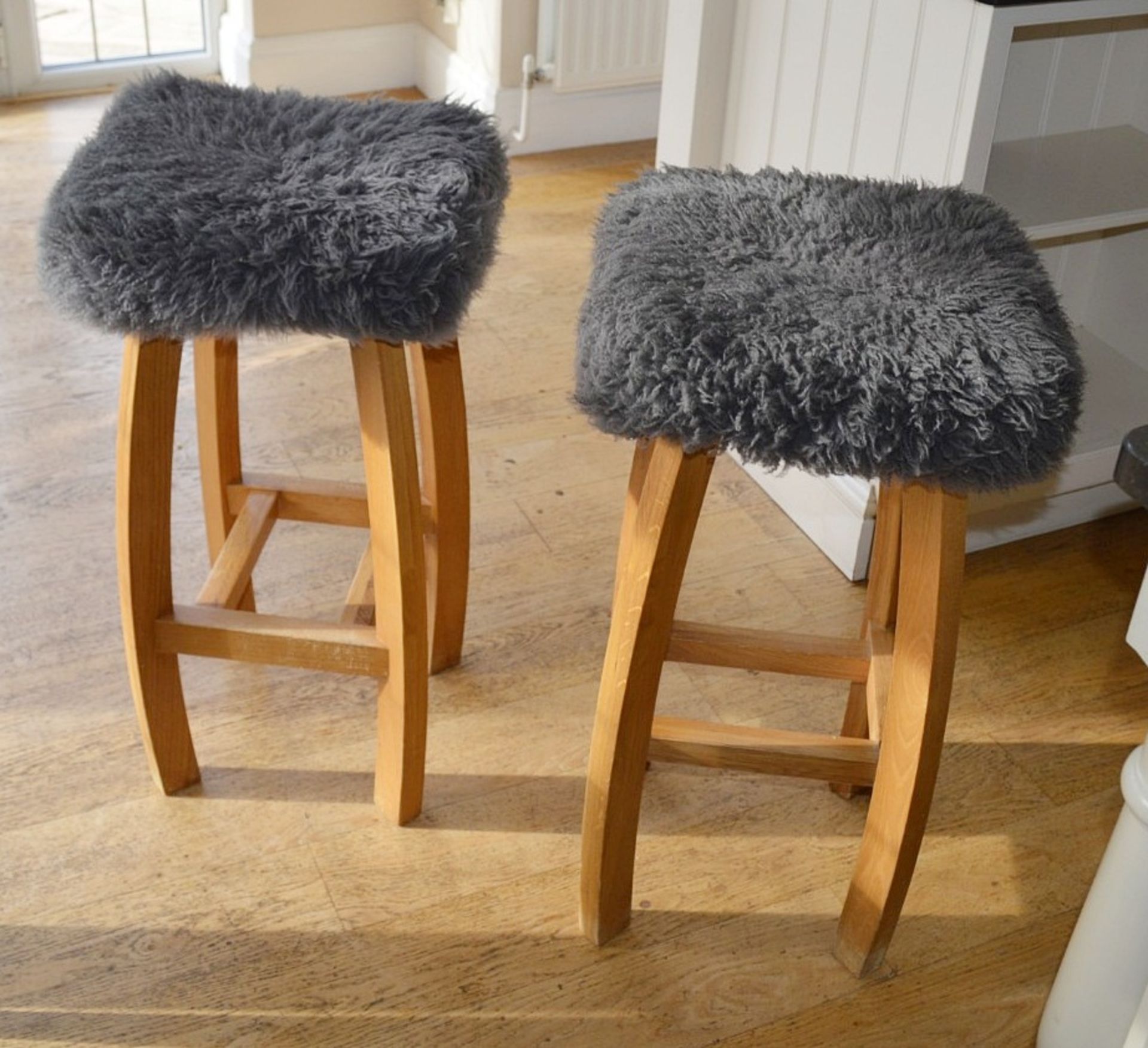 A Pair Of Solid Wood Stools With Removable Seat Covers - Dimensions: H73 x W35 x D35cm - NO VAT