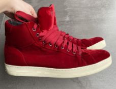 1 x Pair Of Men's Genuine Tom Ford High-Top Trainers In Red Velvet - Size: 42 - Original RRP £790