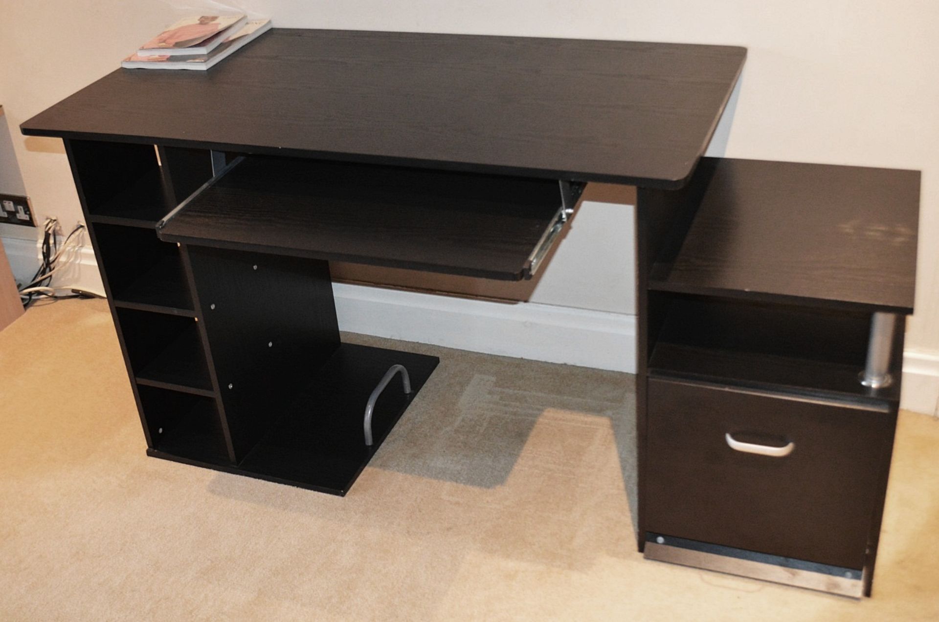 1 x Black Ash Desk With Slide-out Keyboard Shelf - Dimensions To Follow - NO VAT