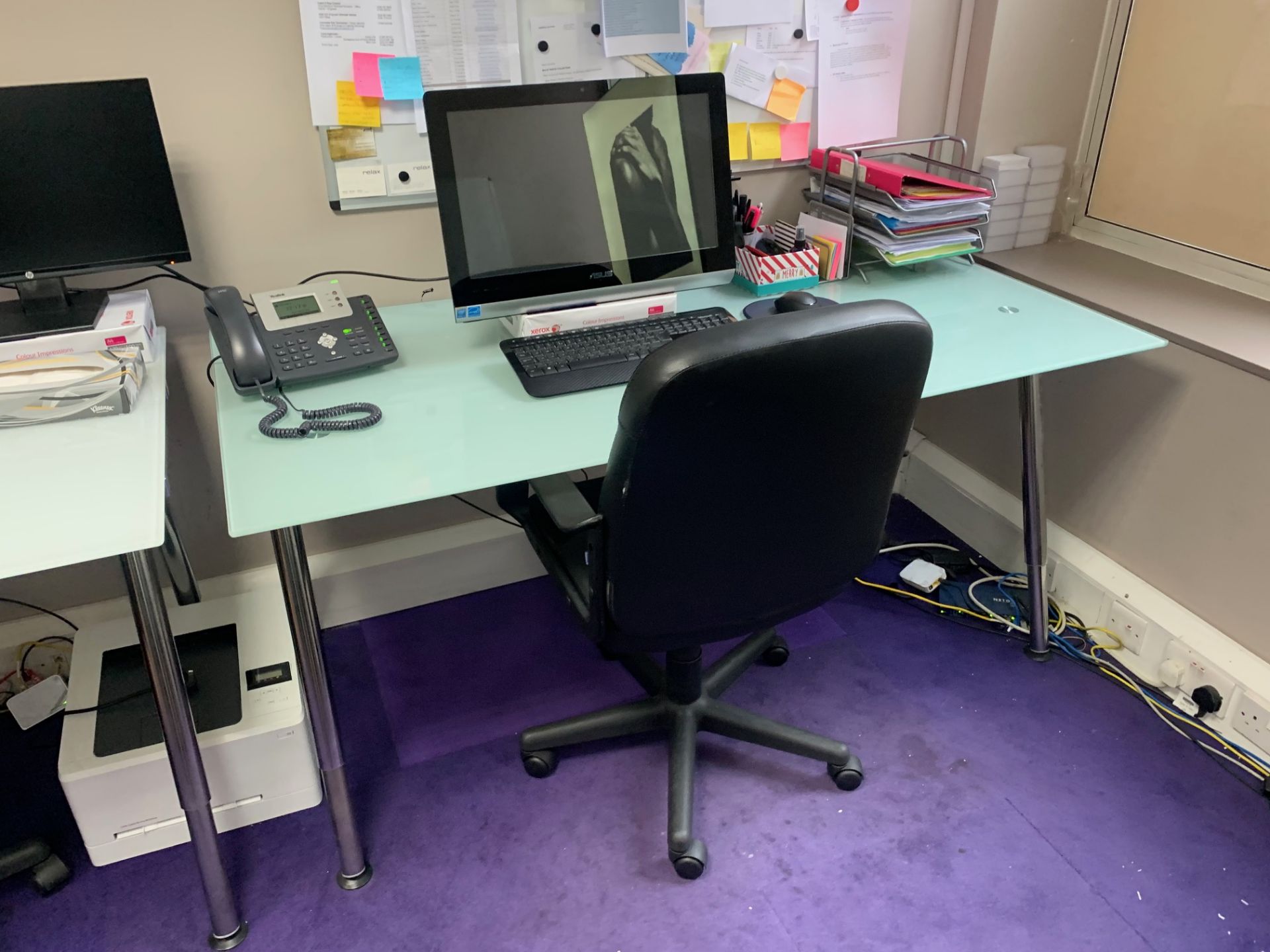 1 x Smoked Glass Rectangular Office Desk With Height Adjustable Chrome Base and Puula Hydraulic Lift