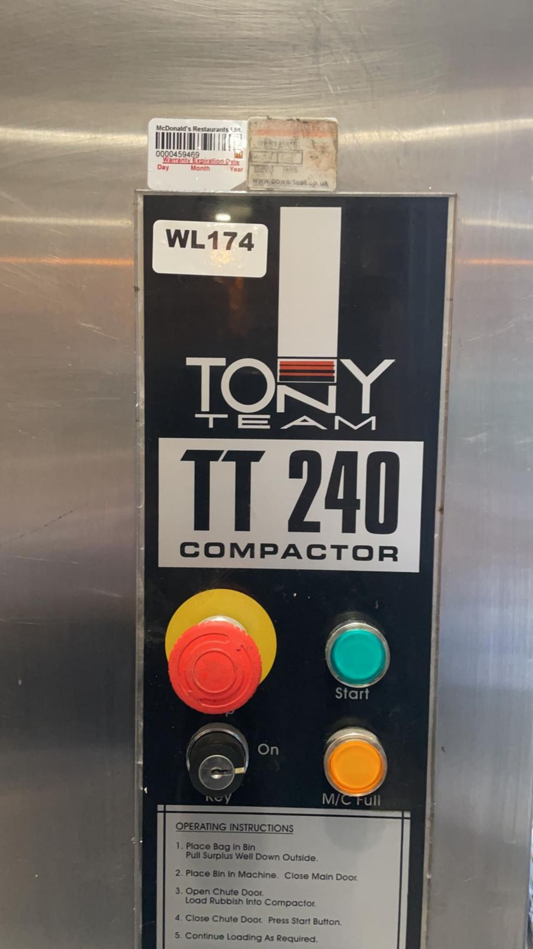 1 x Tony Team TT240 Bag Compactor With 240l Capacity - Stainless Steel Finish - CL011 - Location: - Image 4 of 8