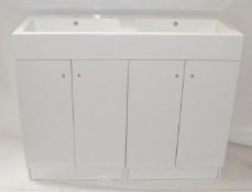 1 x Gloss White 1200mm 4-Door Double Basin Freestanding Bathroom Cabinet - New & Boxed Stock - CL307