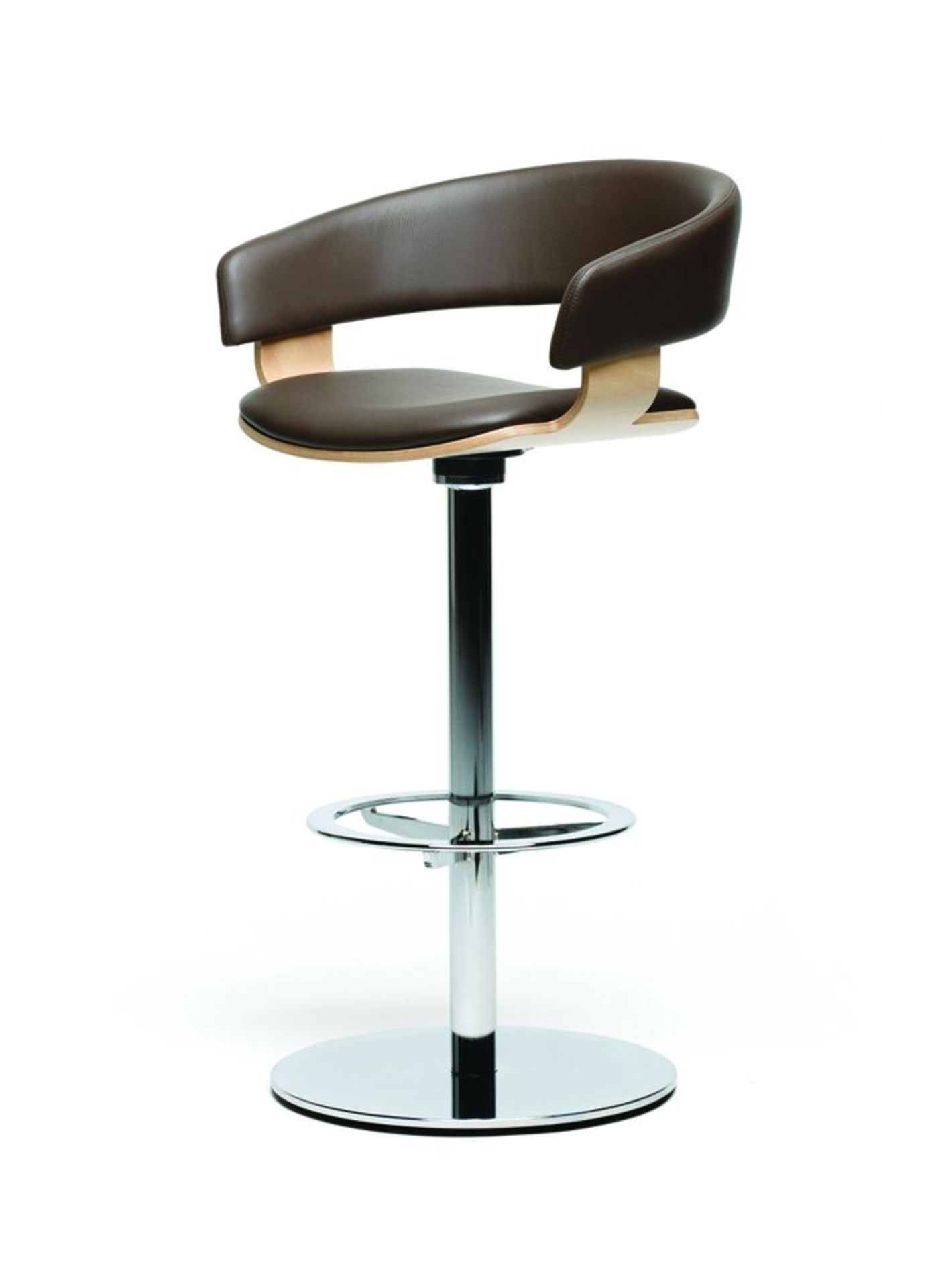 4 x Original Allermuir 'Mollie' Designer Swivel Bar Stools - Features Brown Leather Upholstery, Wood - Image 2 of 9