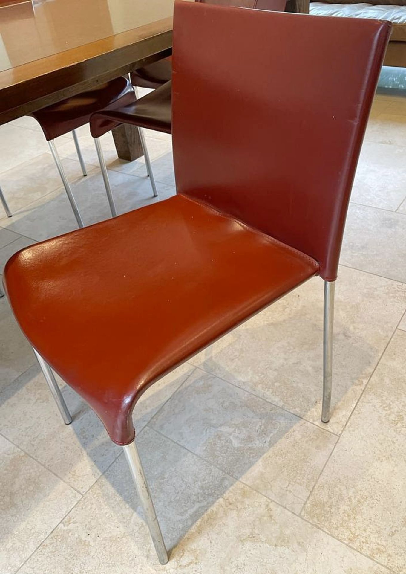 1 x Dining Table And 6 x Red Leather Chairs - Dimensions: 210 x 100cm x H73cm - NO VAT ON THE HAMMER - Image 4 of 8