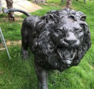 1 x Majestic Realistic Giant Bronze Standing Male Lion Garden Sculpture, Looking Slightly To