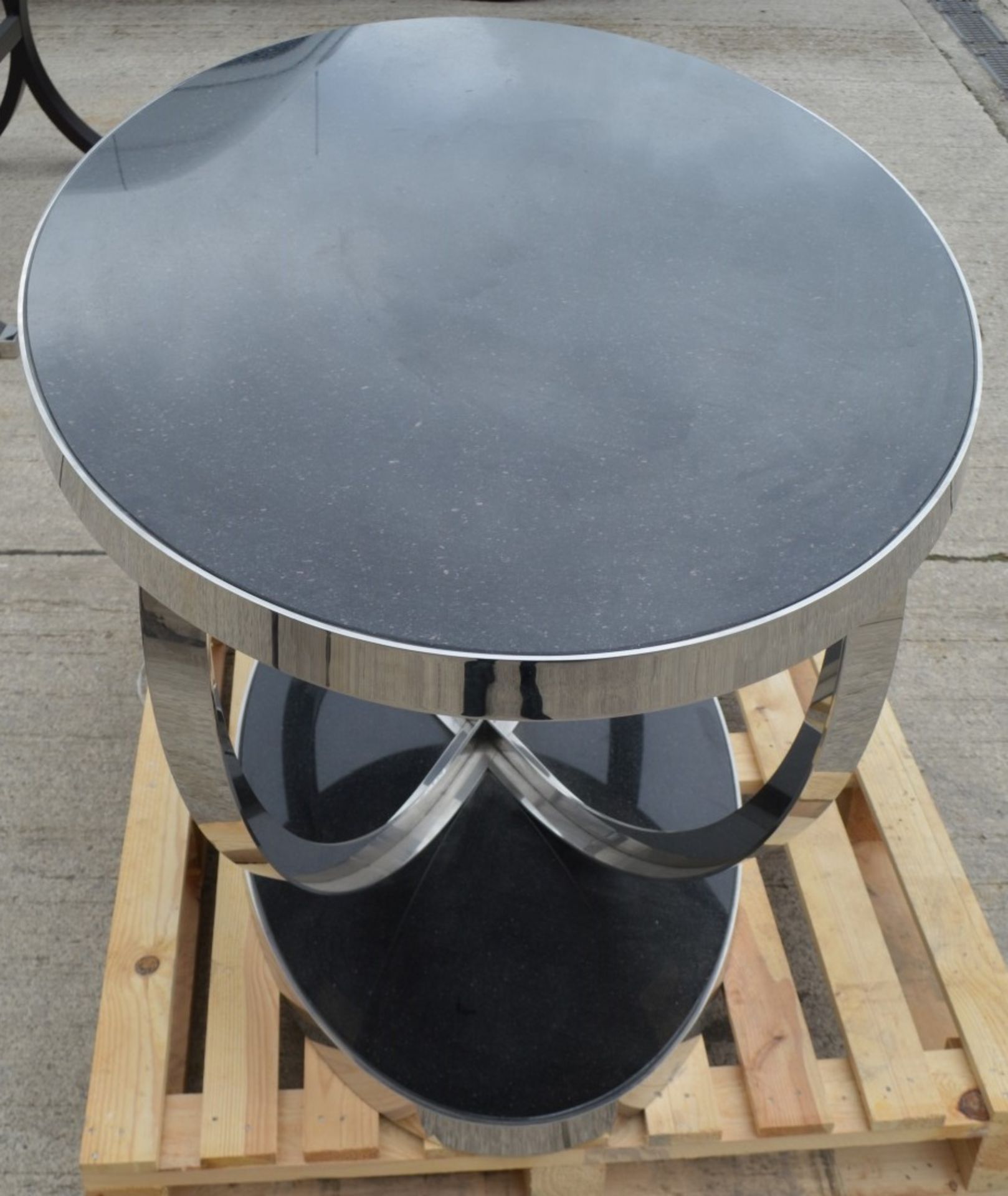 1 x Stunning 1.5 Metre Metal Oval Table With A Granite Style Surface And Sculptural Cross Base - Image 3 of 3