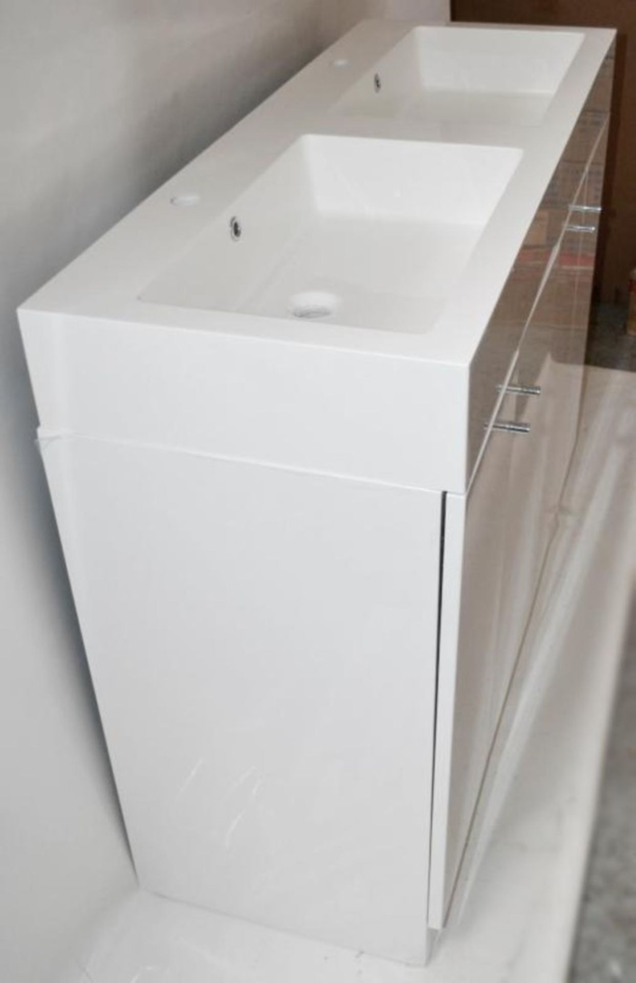 1 x Gloss White 1200mm 4-Door Double Basin Freestanding Bathroom Cabinet - New & Boxed Stock - CL307 - Image 6 of 6