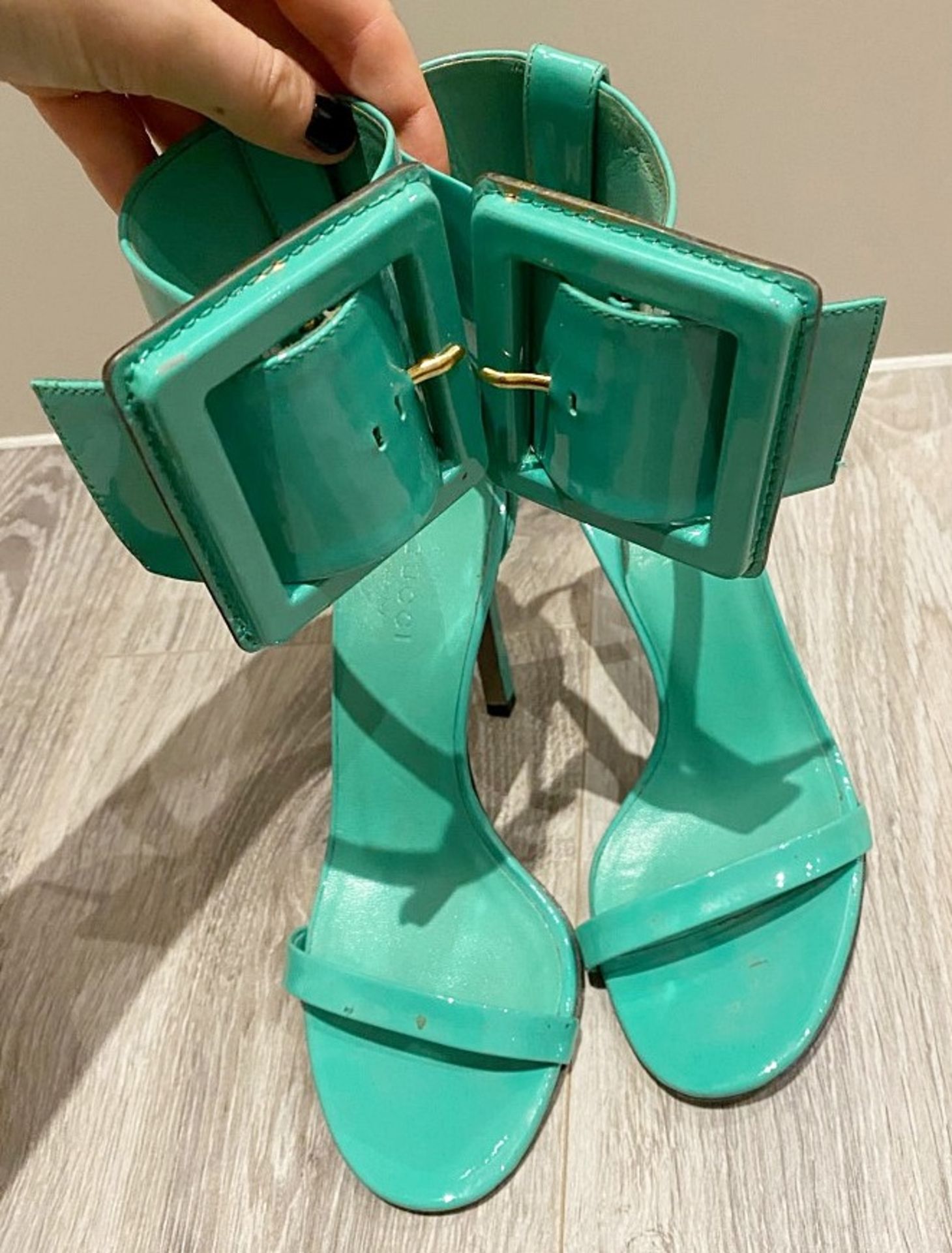 1 x Pair Of Genuine Gucci High Heel Shoes In Green - Size: 36 - Preowned in Worn Condition - Ref: LO