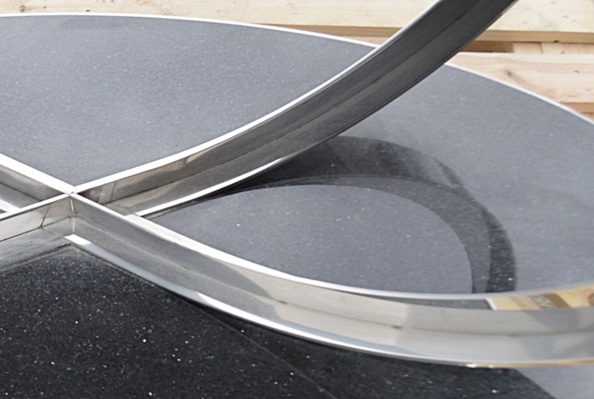 1 x Stunning 1.5 Metre Metal Oval Table With A Granite Style Surface And Sculptural Cross Base - Image 2 of 3