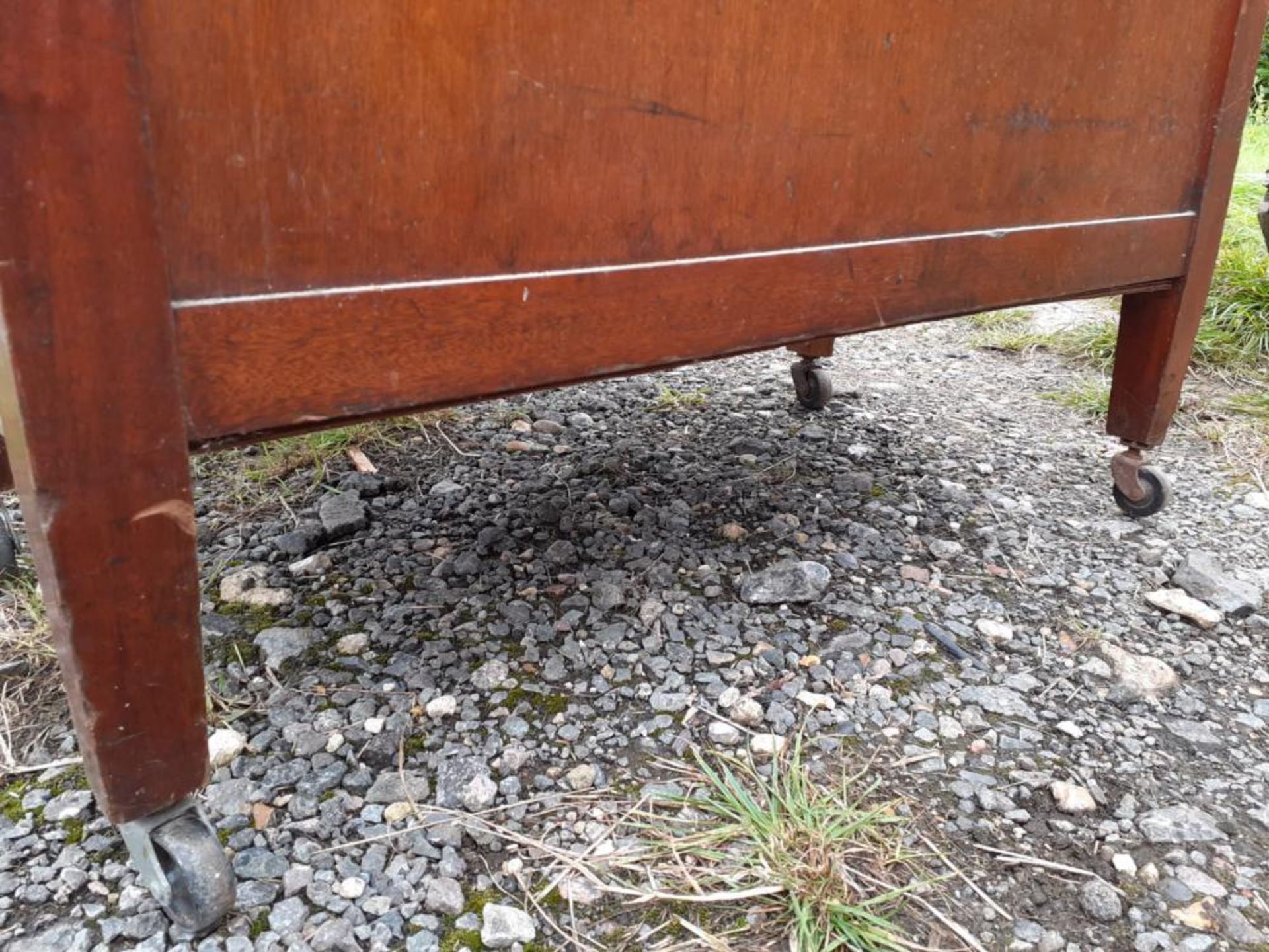 1 x Large Original Writing Desk With Leather Top Pad And Deep Drawers With Original Castors Under - Image 3 of 13