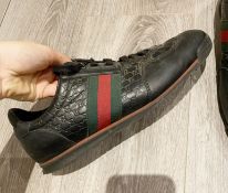 1 x Pair Of Genuine Gucci Mens Trainers In Black - Size: UK 8.5 - Preowned in Worn Condition - Ref