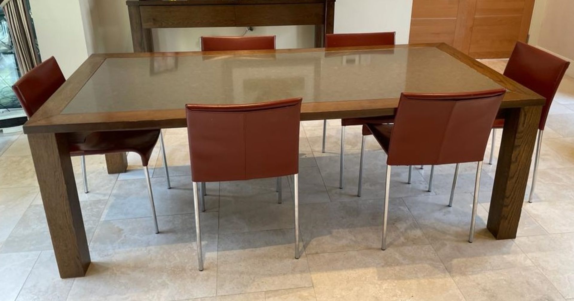 1 x Dining Table And 6 x Red Leather Chairs - Dimensions: 210 x 100cm x H73cm - NO VAT ON THE HAMMER - Image 8 of 8