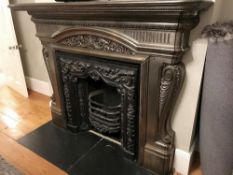 1 x Ultra Rare Antique Victorian Cast Iron Fireplace Ornamental Detail Surrounding And Insert -