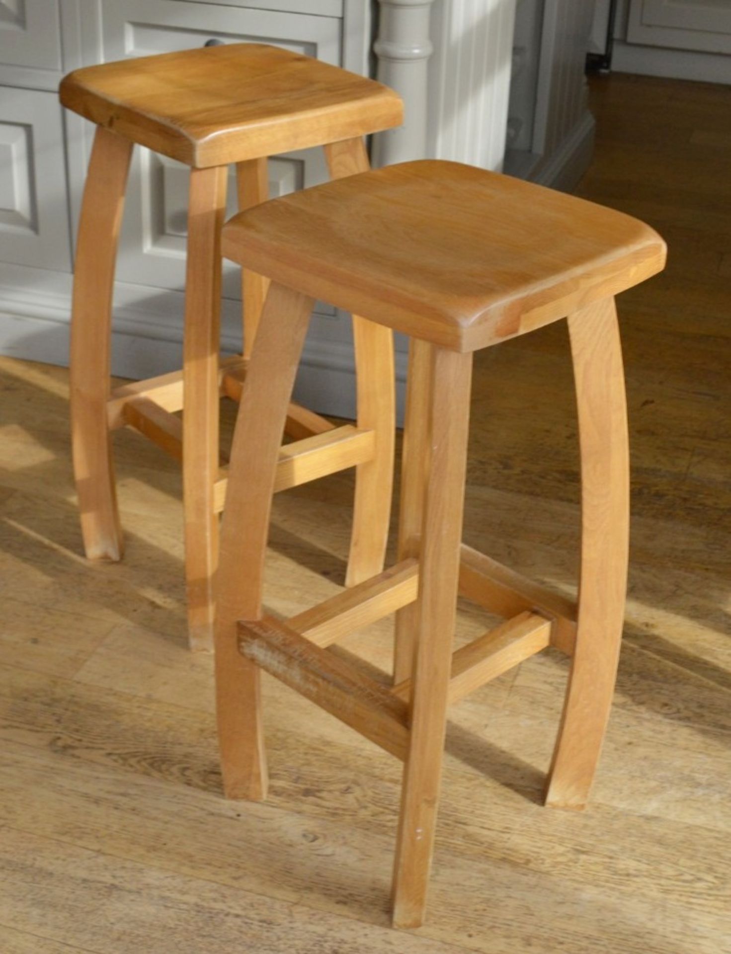 A Pair Of Solid Wood Stools With Removable Seat Covers - Dimensions: H73 x W35 x D35cm - NO VAT - Image 2 of 7