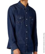 1 x Men's Genuine Wrangler Icons Denim Western Shirt In Blue - Size: Medium - Preowned