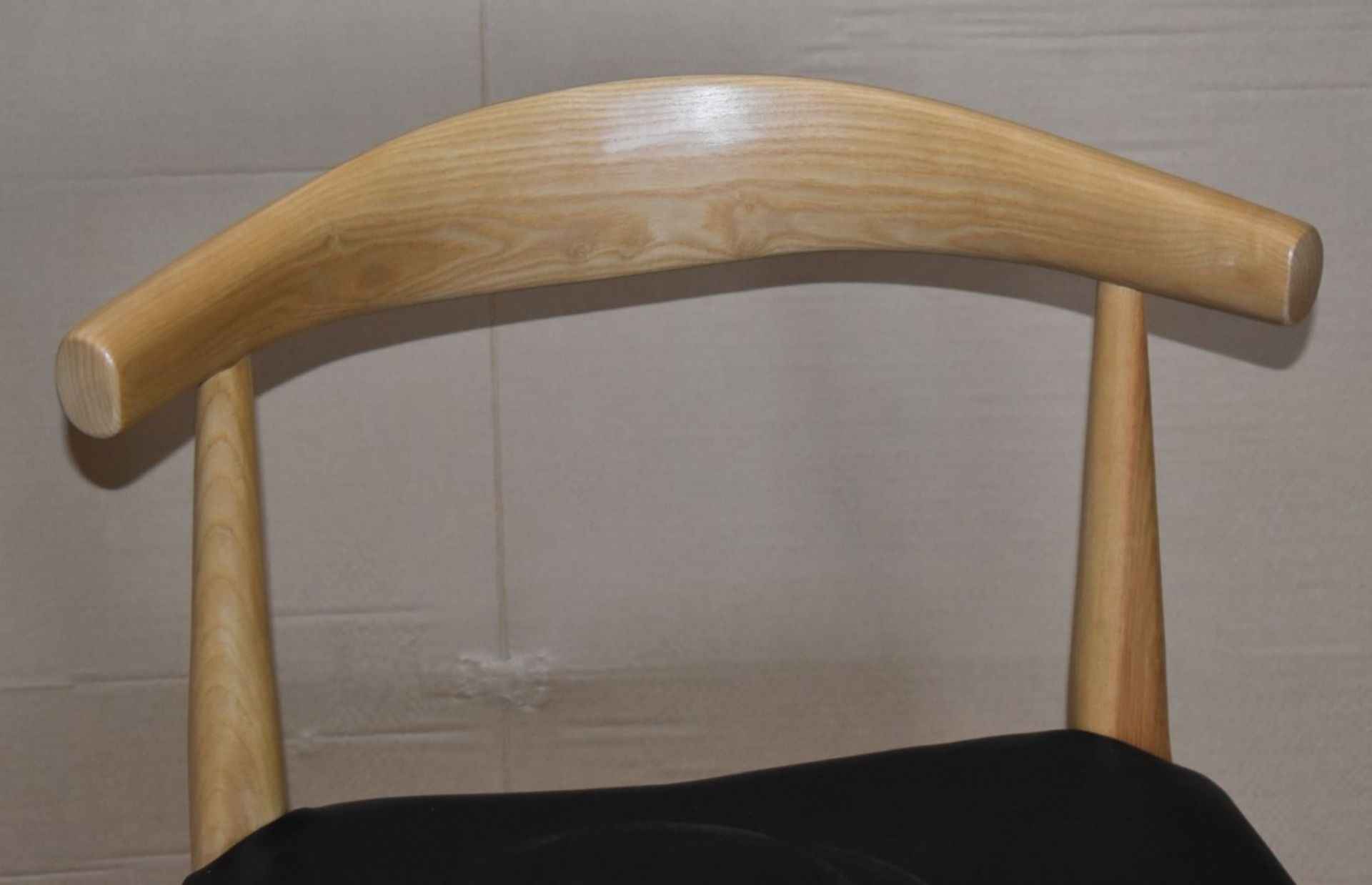 1 x Hans Wegner Inspired Elbow Chair - Solid Wood Chair With Light Stain Finish and Black Seat Pad - - Image 2 of 5