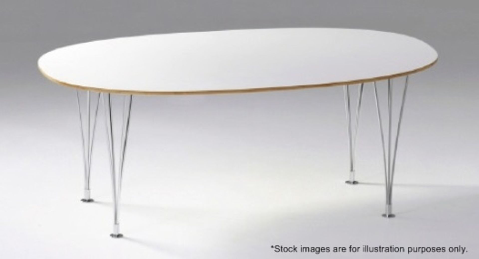 1 x Piet / Hansen Inspired Super Ellispe-Style 220cm Dining Table In White With Metal Legs - - Image 2 of 2