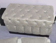 1 x Button Back Footstool In Silver With 2 x Matching Cushions - Dimensions: H45 x W78 x D40cm