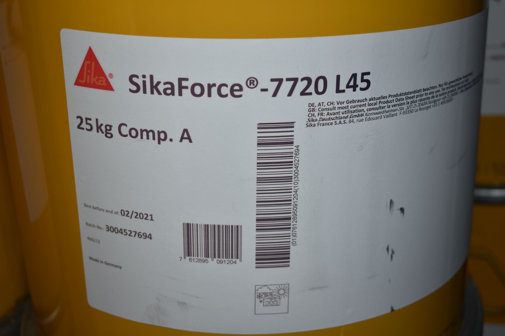 1 x SikaForce -7720 L45 None Sagging Assembly Adhesive 25kg Barrel - New Sealed Stock - CL622 - - Image 2 of 3