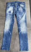 1 x Pair Of Men's Genuine Dsquared2 Designer Distressed-Style Jeans In Blue - Waist Size: UK32