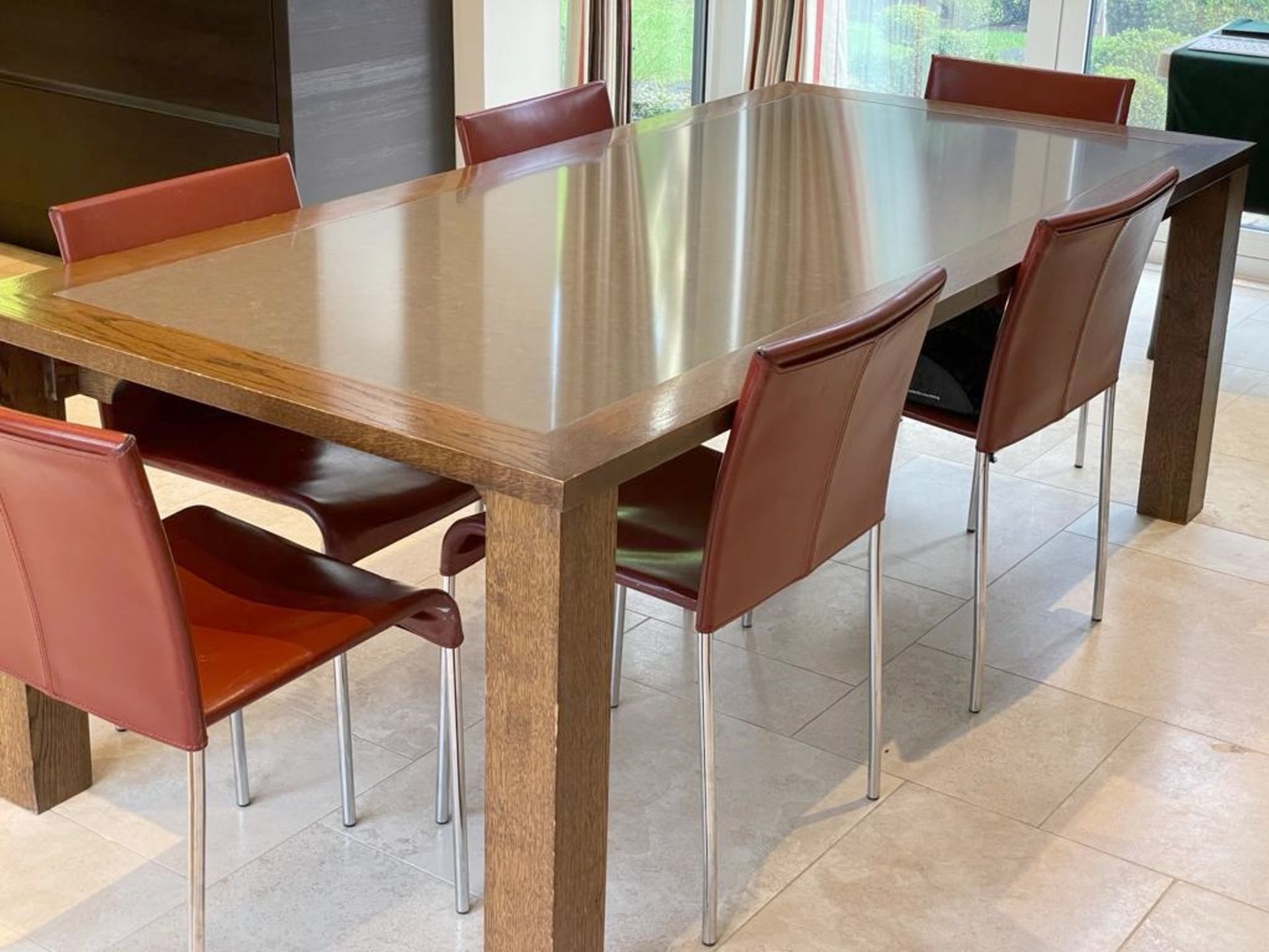 1 x Dining Table And 6 x Red Leather Chairs - Dimensions: 210 x 100cm x H73cm - NO VAT ON THE HAMMER - Image 5 of 8