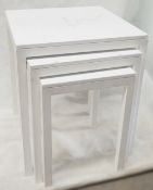 Set Of 3 x Stone Topped Retail Shop Display Metal Nesting Tables In White