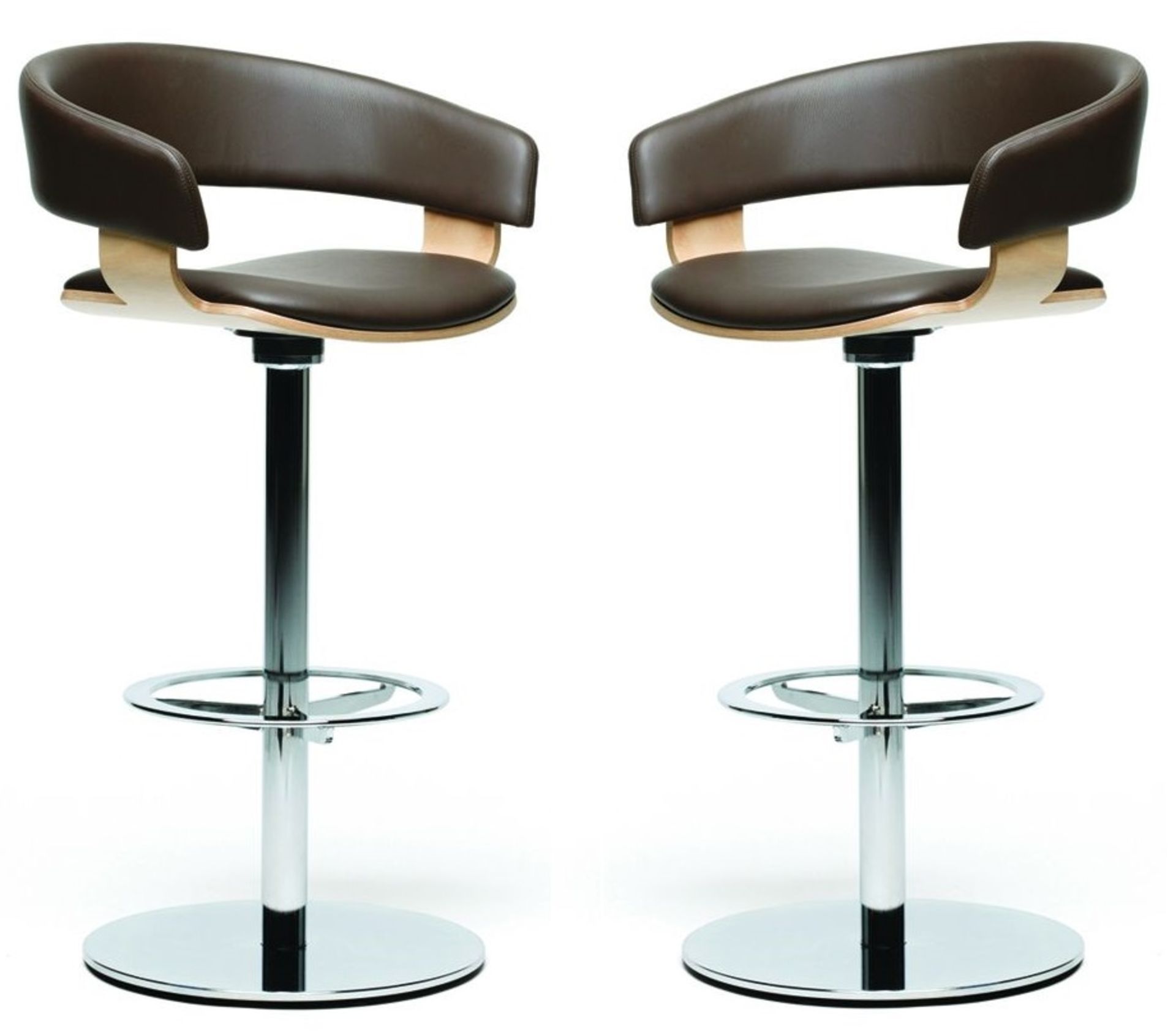 4 x Original Allermuir 'Mollie' Designer Swivel Bar Stools - Features Brown Leather Upholstery, Wood