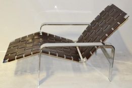 1 x Stunning Designer Chrome Lounge Chair In With Faux Leather Webbing *NO VAT On Hammer*