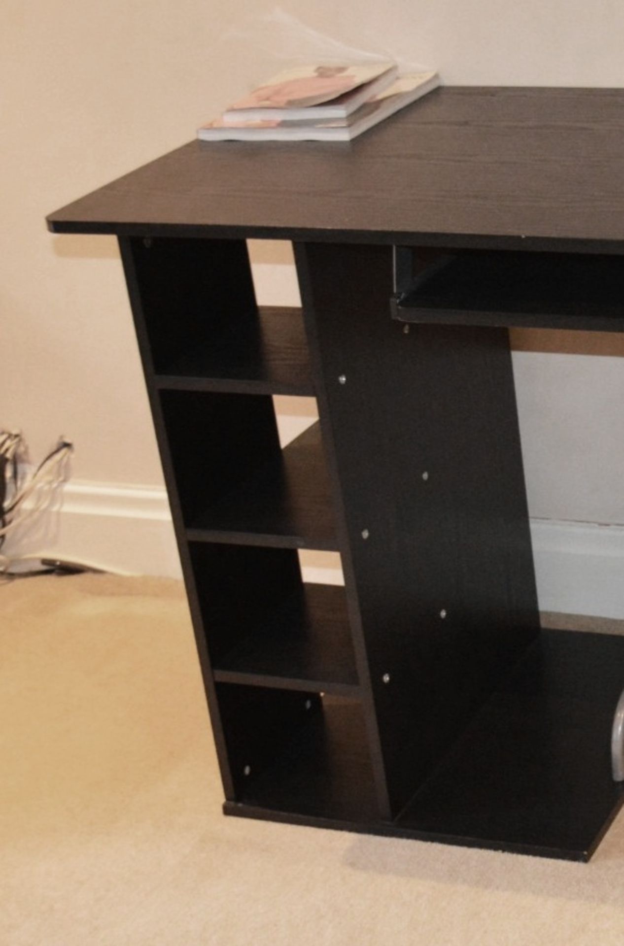 1 x Black Ash Desk With Slide-out Keyboard Shelf - Dimensions To Follow - NO VAT - Image 3 of 3