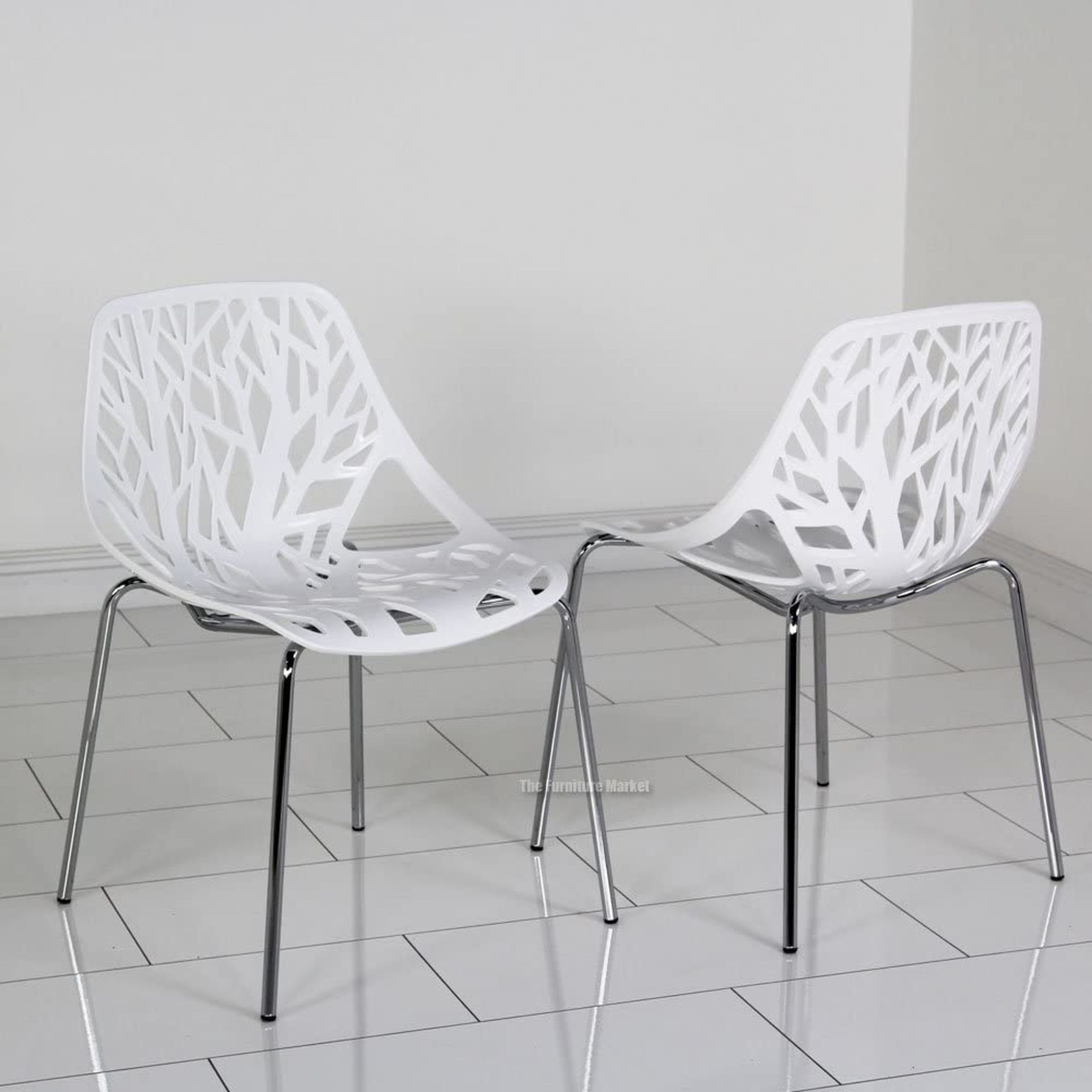 4 x LILY Nature-Inspired Tree of Life Dining Chairs - Features a White Moulded Plastic Seat With - Image 2 of 4