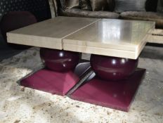 2 x Marble Topped Tables With Spherical Bases In Purple - Dimensions Of Each: W80 x D50 x H49.