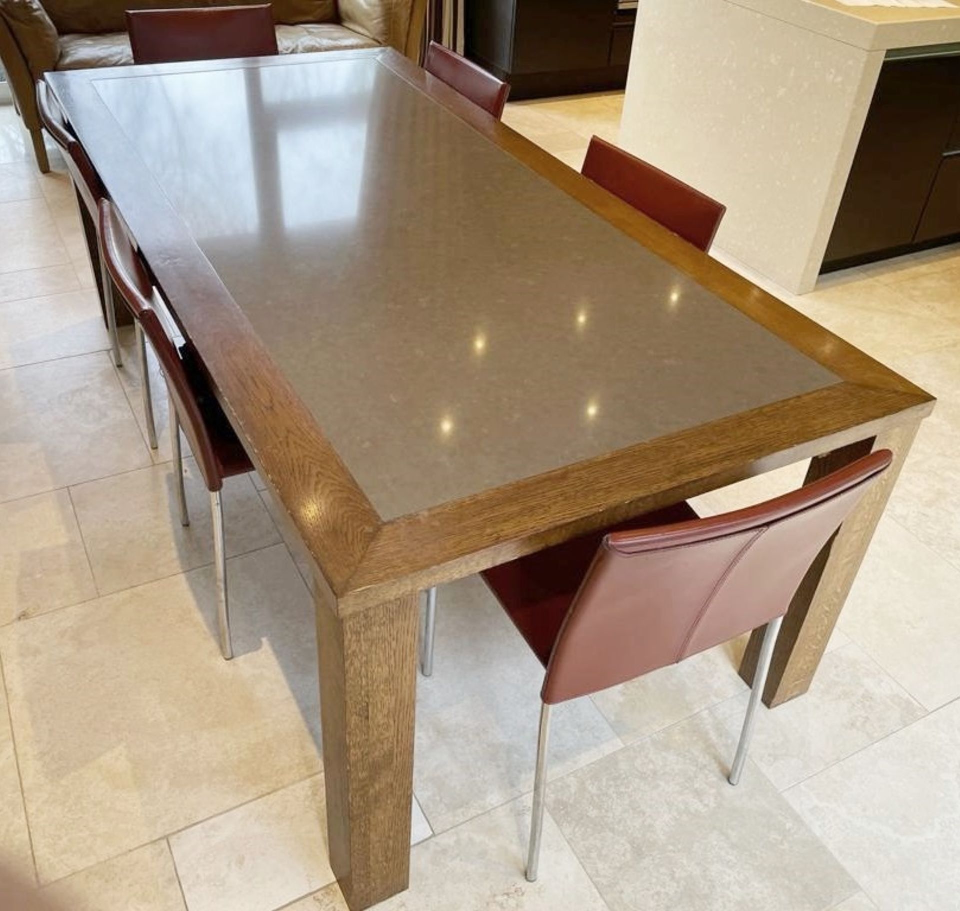 1 x Dining Table And 6 x Red Leather Chairs - Dimensions: 210 x 100cm x H73cm - NO VAT ON THE HAMMER - Image 6 of 8