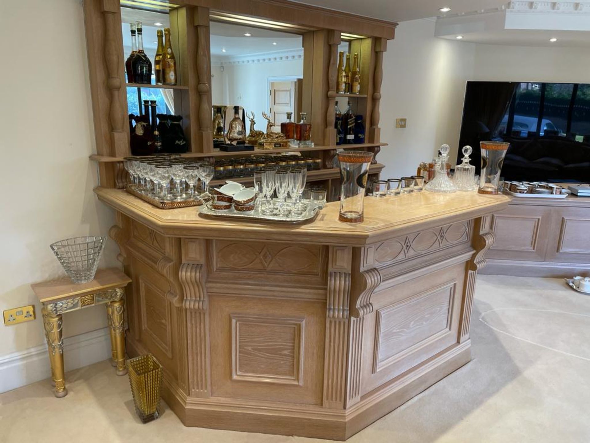 1 x Bespoke Solid Beech Home Bar With Backbar - Beautifully Crafted With Panelling and Curved - Image 22 of 25