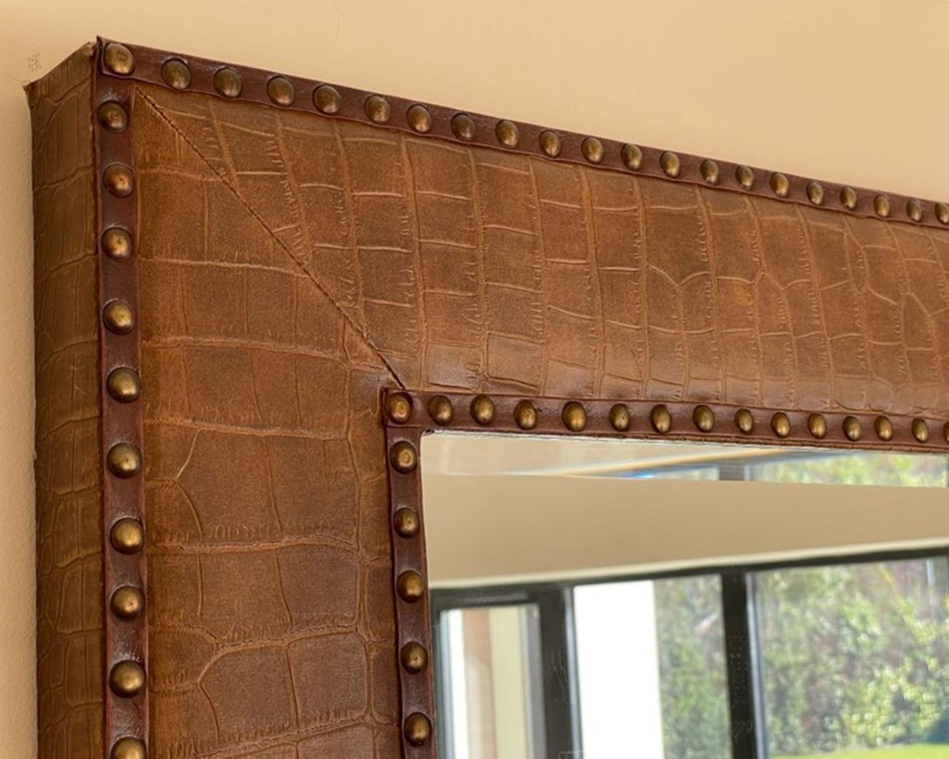 1 x Large Wall Mirror With Studded Crocodile Skin Effect Leather  Upholstery Bevelled Edge Glass - Image 2 of 5