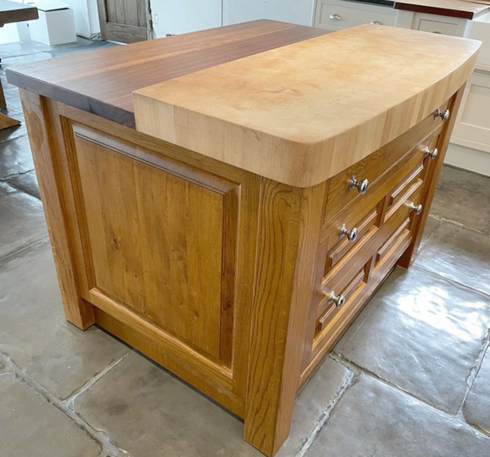 1 x Rustic Solid Wood French Country Kitchen Island With Drawers, Wine Racking + Chopping Block Top