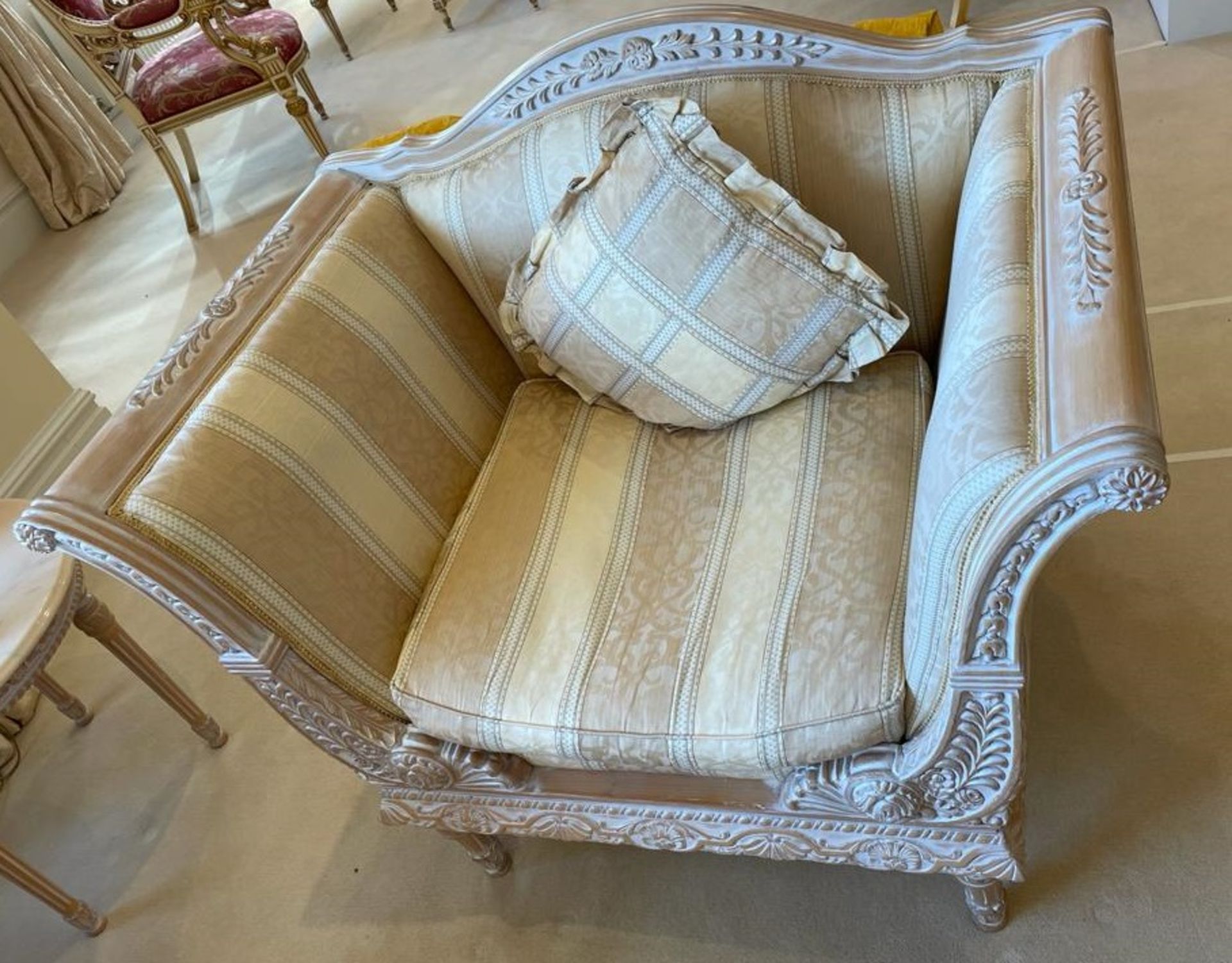1 x French 19th Century Provincial Style Three Piece Sofa and Chair Set With Beautifully Carved Wood - Image 12 of 41