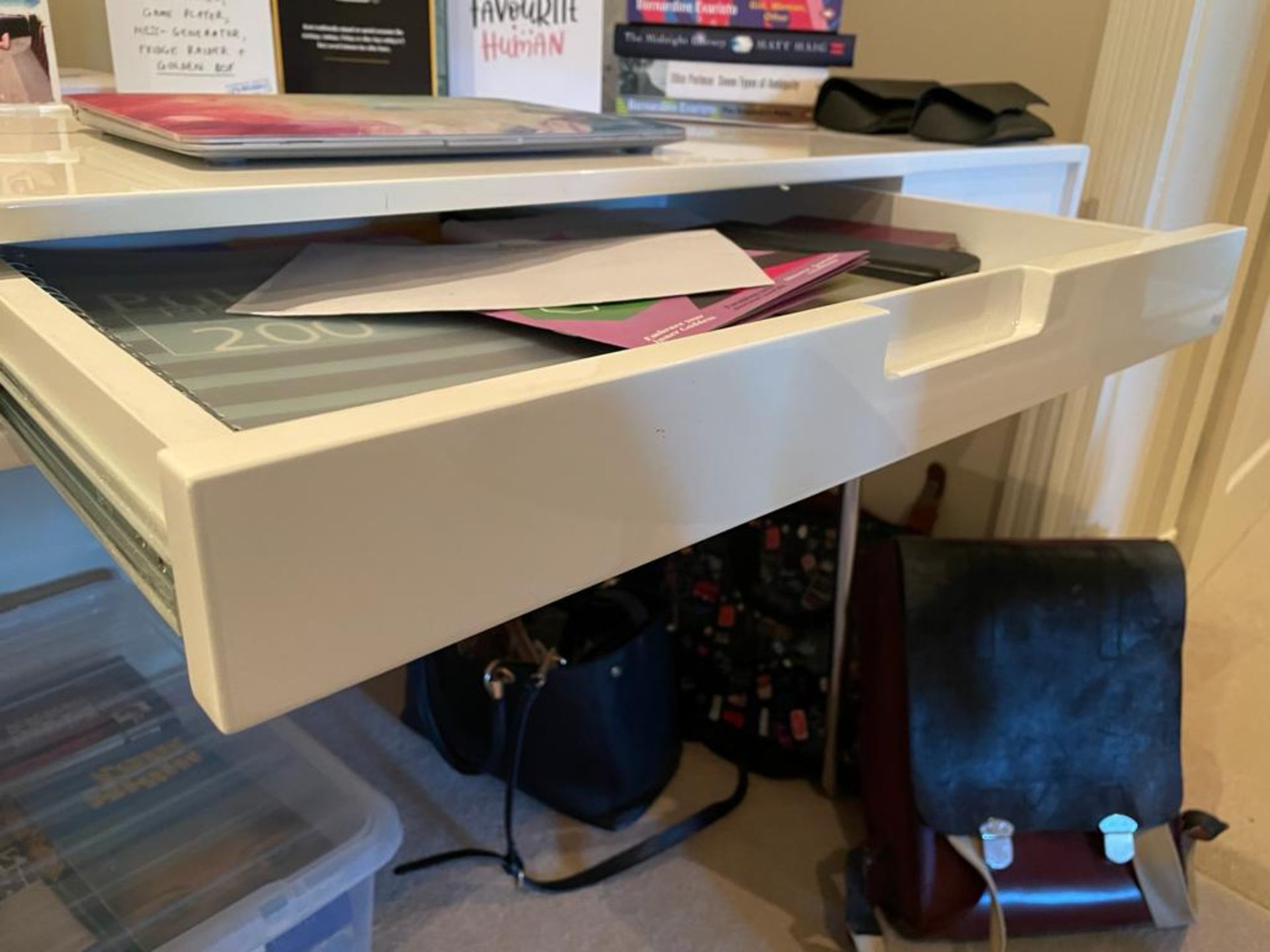 1 x Contemporary Home Office Desk in White Gloss With Chrome Legs and Three Drawers - Size: H70 x - Image 2 of 10